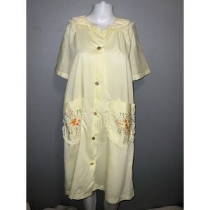 VTG Sears The Comfort Coat Cottage Core Embroidered Pockets House Dress 46